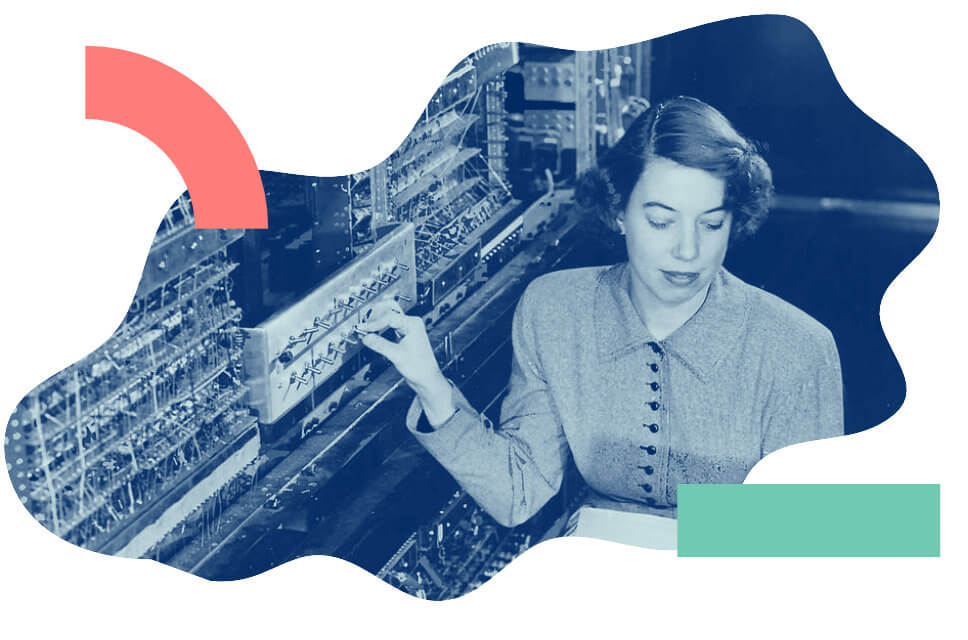 A woman working at a vintage telephone switch board to illustrate DNSimple DNS reliability