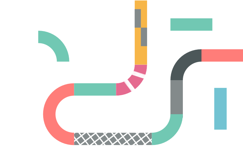 Illustration of curving colors and patterns resembling pipes